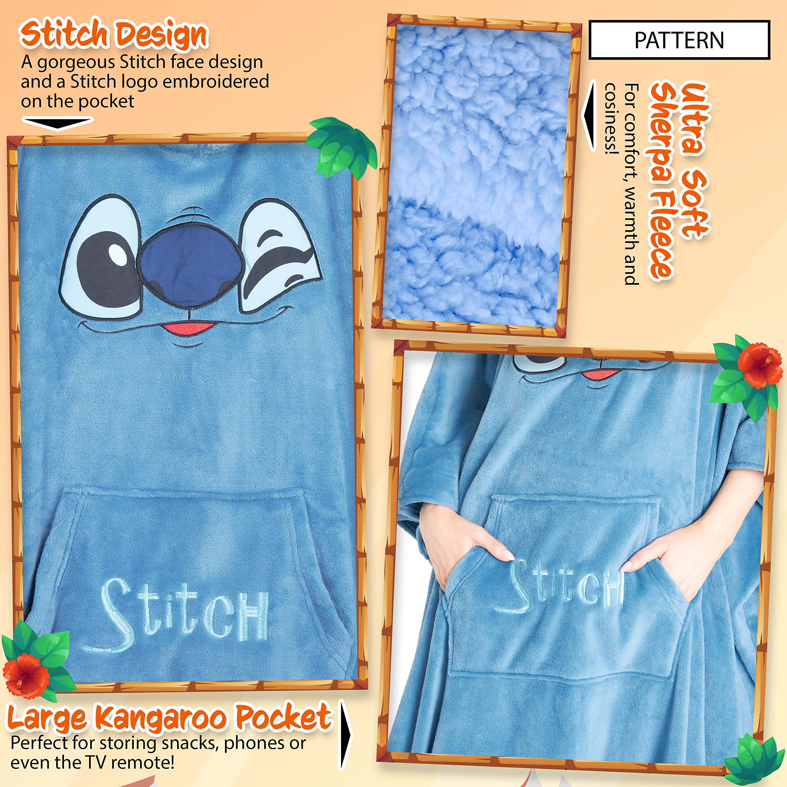 Disney Stitch Sudadera Mujer - Sudadera Manta con Capucha de Forro Polar, Talla Única, Oversize - Regalos para Mujer