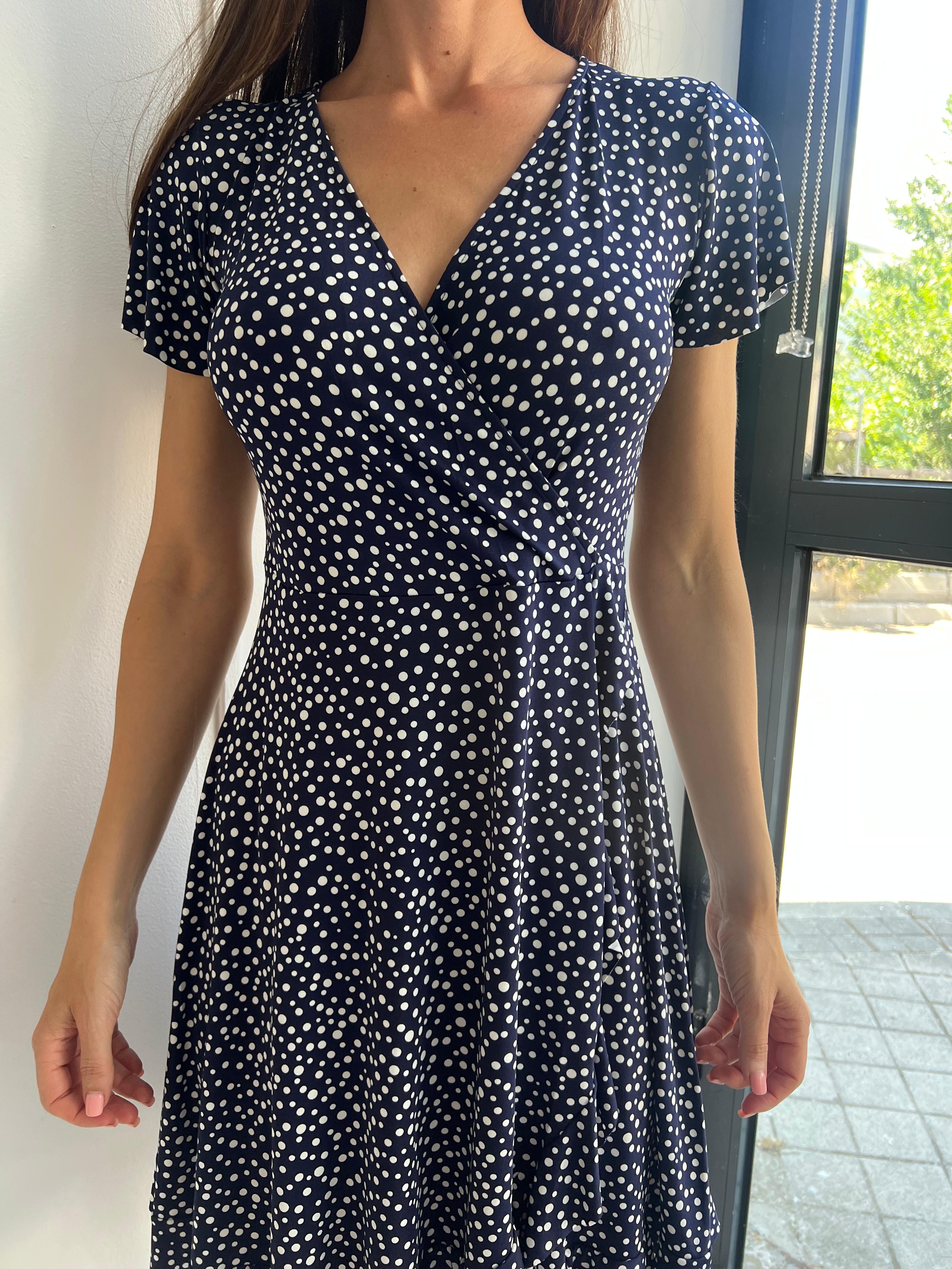 Vestido corto wrap topos estampado topitos fondo marino